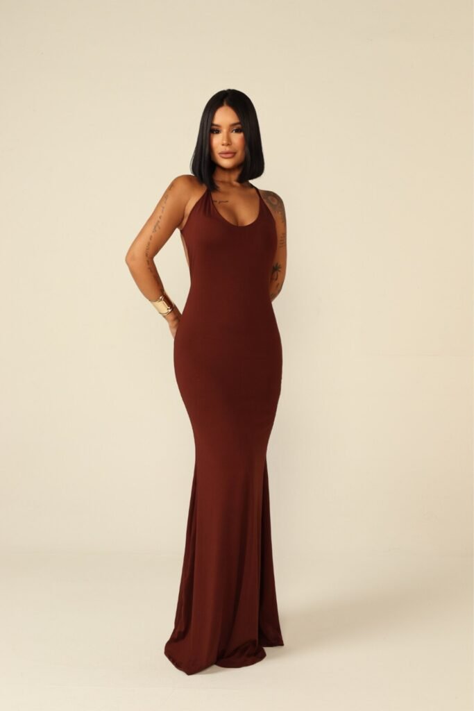 Vestido Longo de Alcinha Camila Marrom